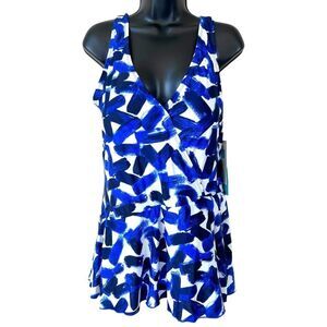 Sea & Sand Blue Paint Asymmetrical Wrap Swimdress